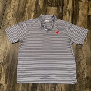 Mustang Polo Shirt Grey Striped Collared With Red Horse Men's Size XL